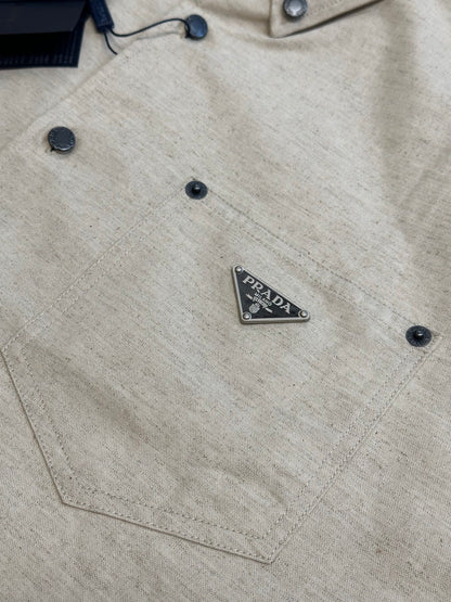 Prada Linen-Cotton Triangle Logo Shirt