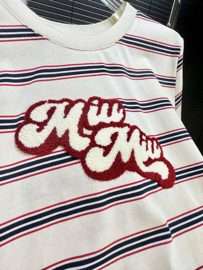 Miu Miu Embroidered Striped T-Shirt