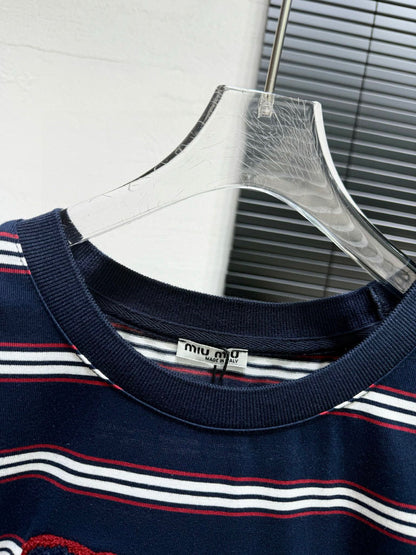 Miu Miu Embroidered Striped T-Shirt