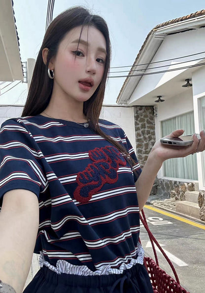 Miu Miu Embroidered Striped T-Shirt