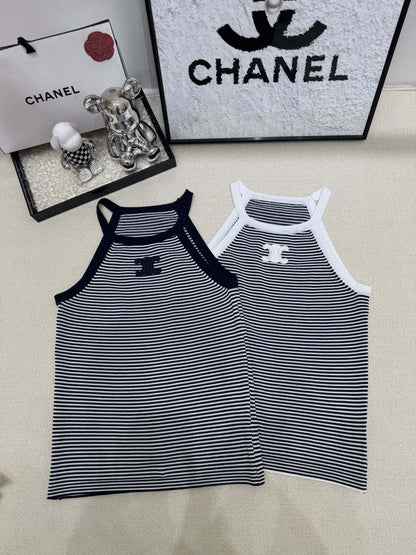 Celine Triomphe Stripe Knitted Vest