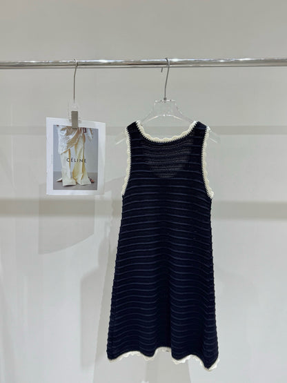 Celine Triomphe Embroidered Knitted Vest Dress