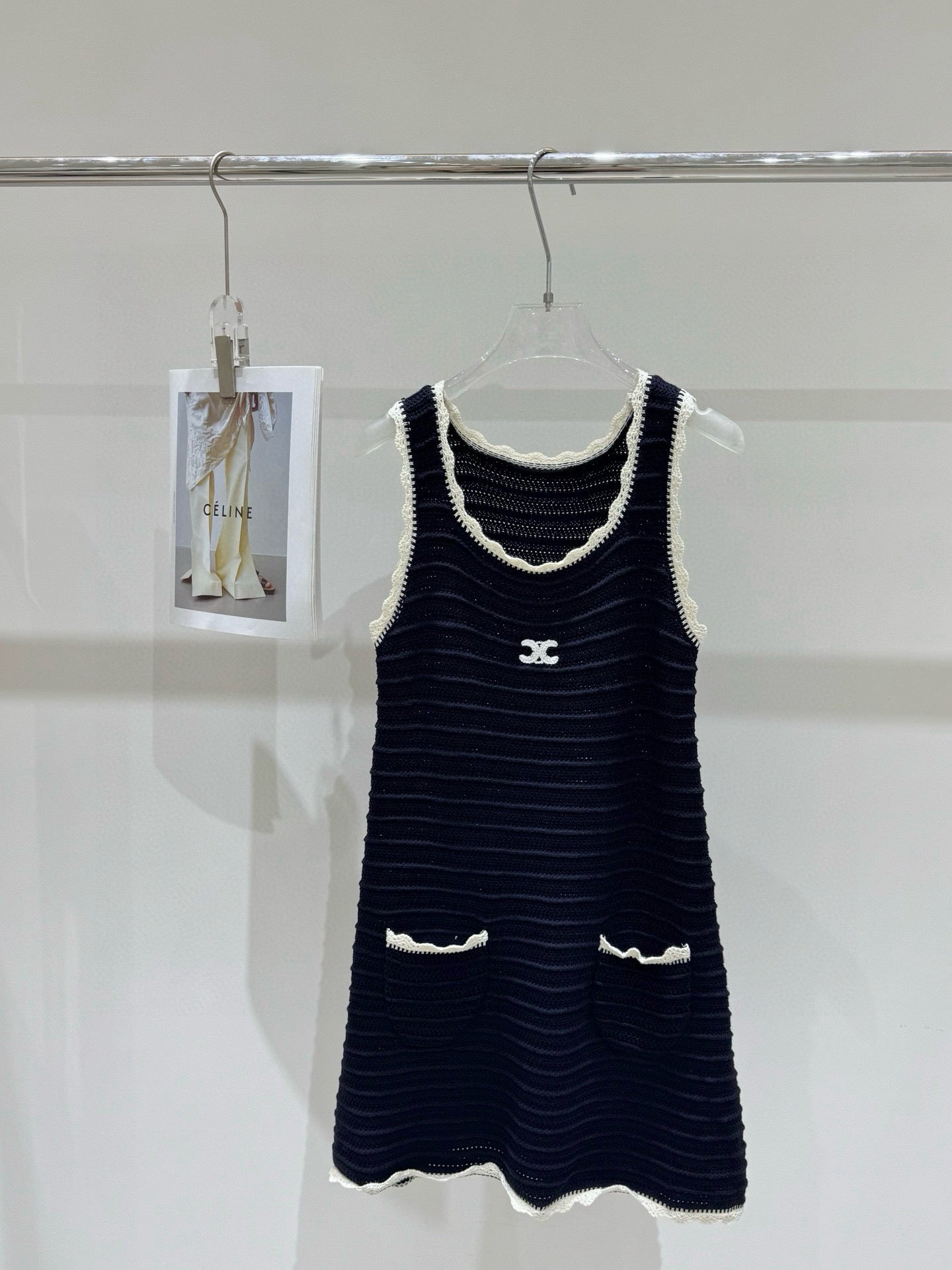 Celine Triomphe Embroidered Knitted Vest Dress