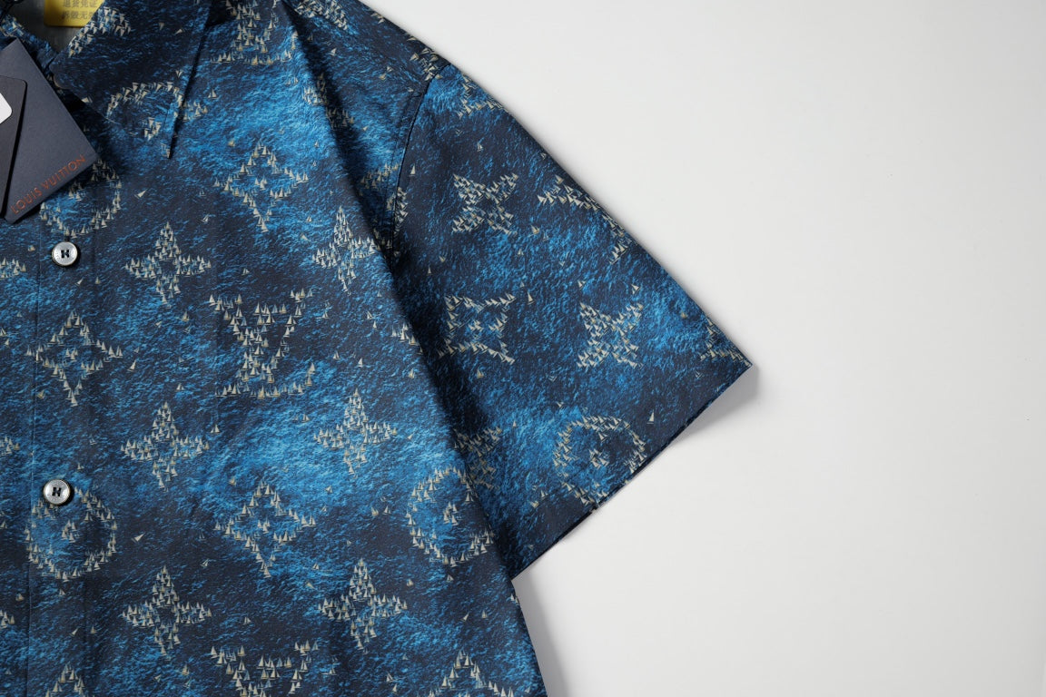 Louis Vuitton Ocean Boat Print Beach Short-Sleeve Shirt