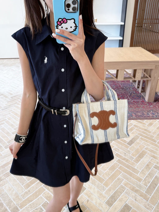 Ralph Lauren Embroidered Flutter Sleeve Shirt Dress