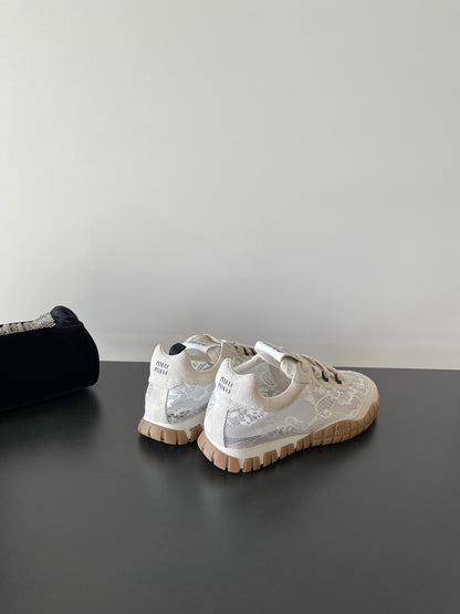 Miu Miu Latest Lace Retro Mary Jane Sneakers
