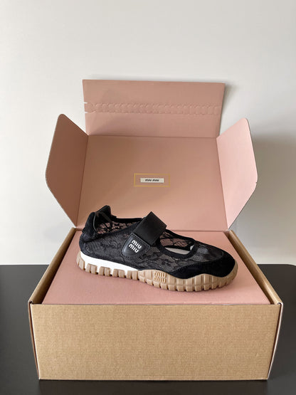 Miu Miu Latest Lace Retro Mary Jane Sneakers