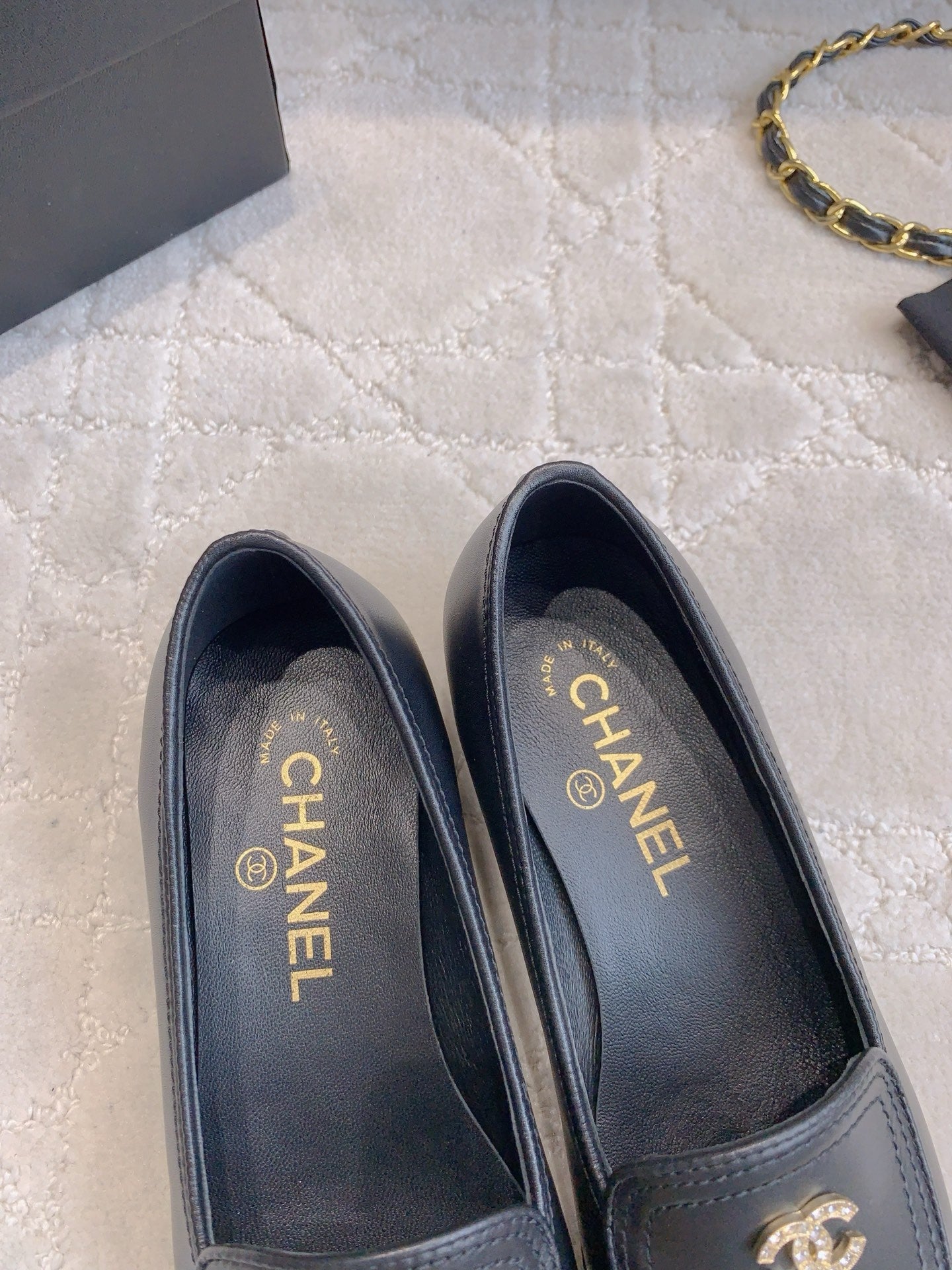 Chanel Rhinestone Buckle Loafers