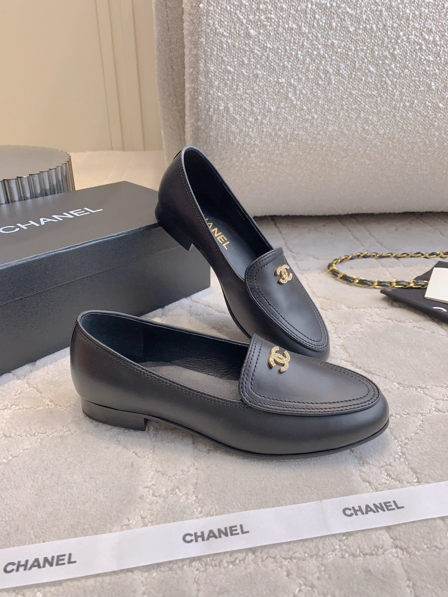 Chanel Rhinestone Buckle Loafers