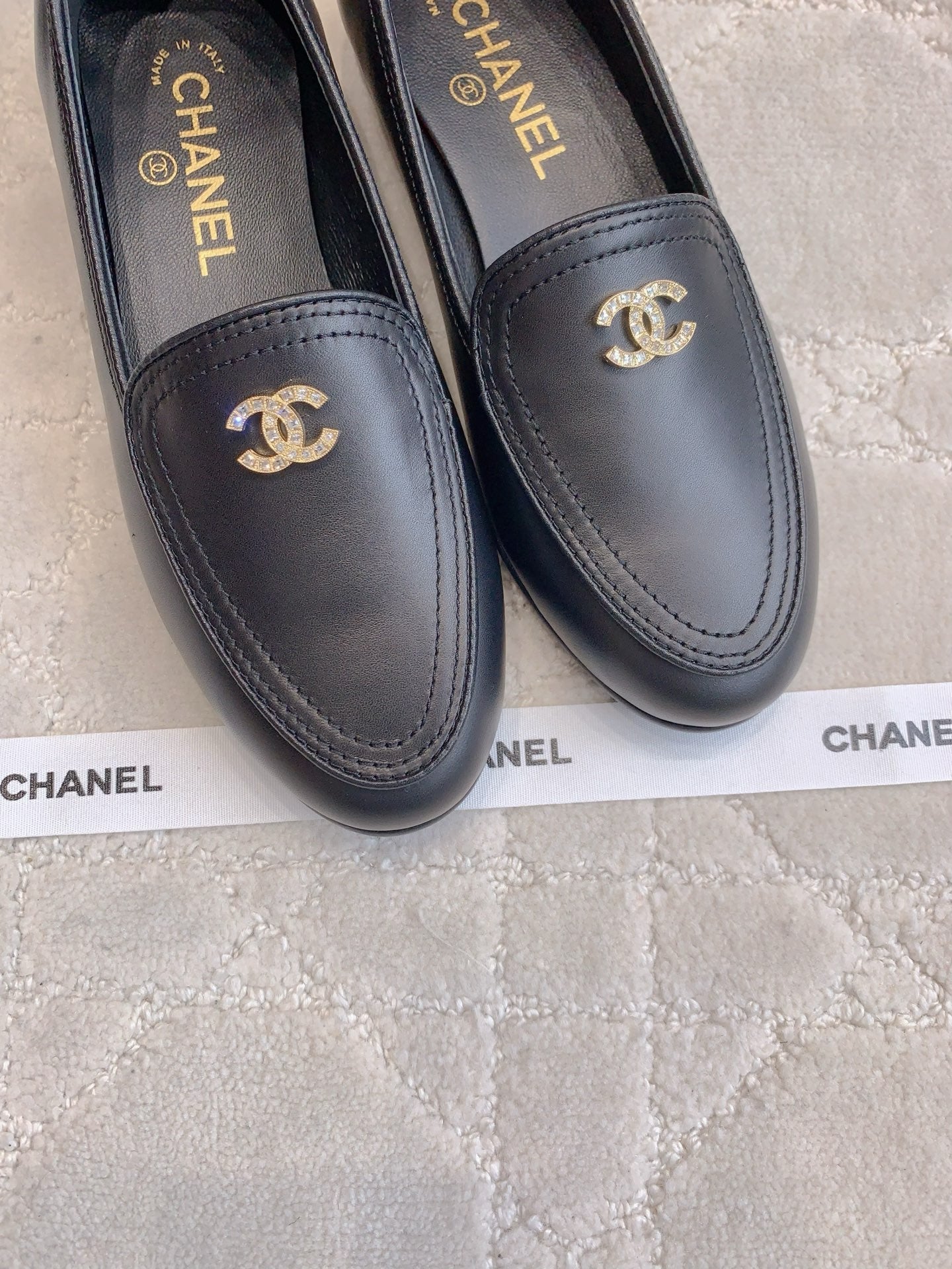 Chanel Rhinestone Buckle Loafers