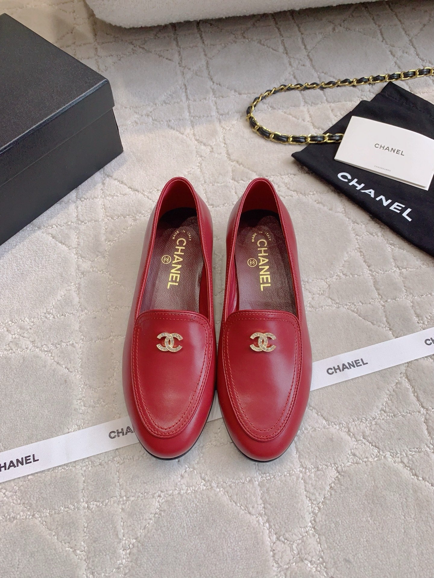Chanel Rhinestone Buckle Loafers