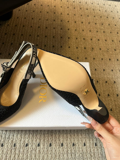 Dior J'Adior Dior Or Embroidered Slingback Heels