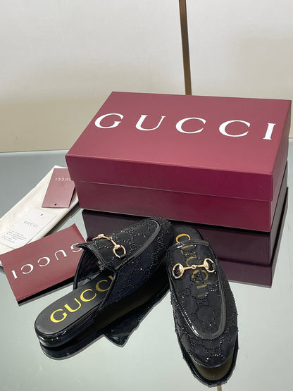 Gucci Crystal GG Patent Loafer Mules – 2025FW