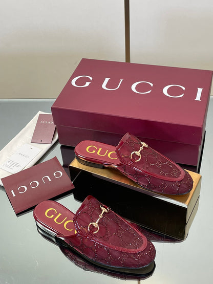 Gucci Crystal GG Patent Loafer Mules – 2025FW