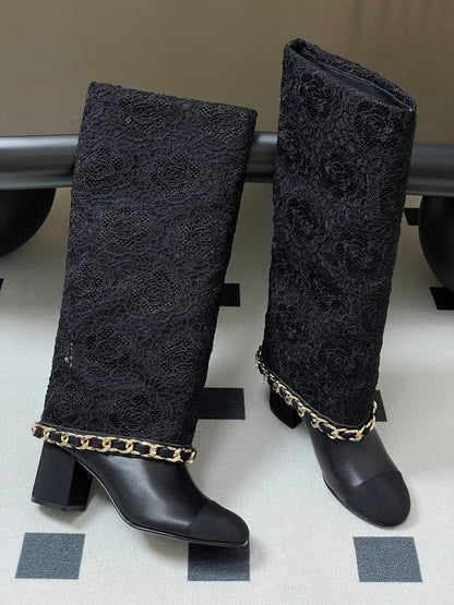 Chanel Chain Detail Knee-High Boots – Autumn/Winter Collection – 25B
