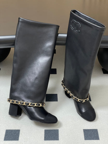 Chanel Chain Detail Knee-High Boots – Autumn/Winter Collection – 25B