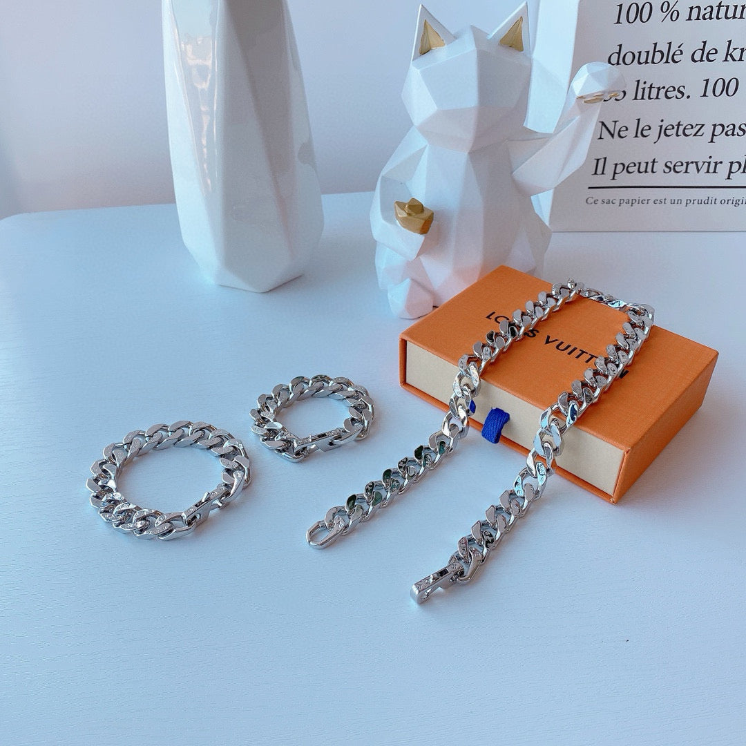 Louis Vuitton Monogram Silver Cuban Chain Necklace – 2019 Spring/Summer Collection