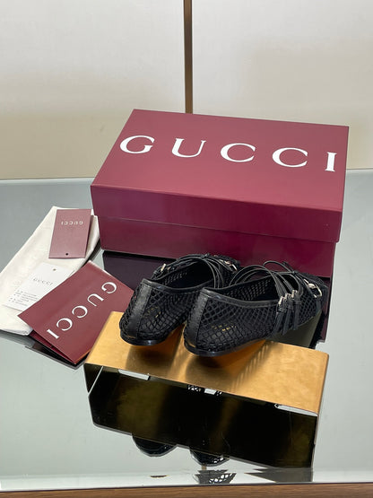 Gucci Horsebit Mesh Square-Toe Ballerina Flats – 25FW