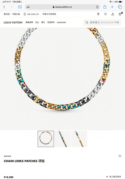 Louis Vuitton Chain Links Patches Necklace – 2020SS