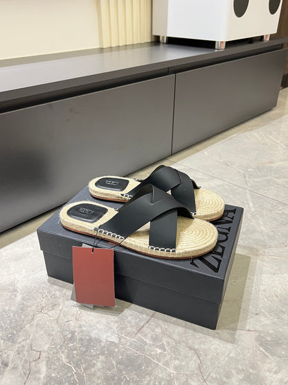 Zegna Classic Leather and Suede Slides