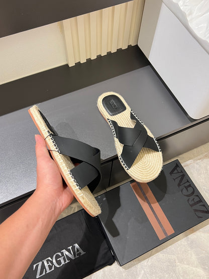 Zegna Classic Leather and Suede Slides