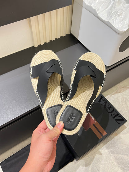 Zegna Classic Leather and Suede Slides