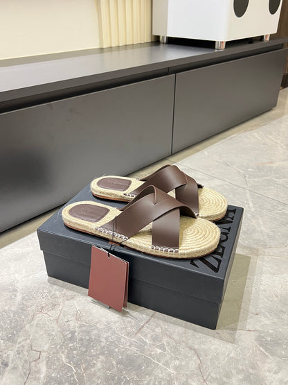 Zegna Classic Leather and Suede Slides
