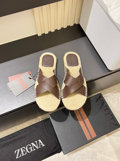 Zegna Classic Leather and Suede Slides