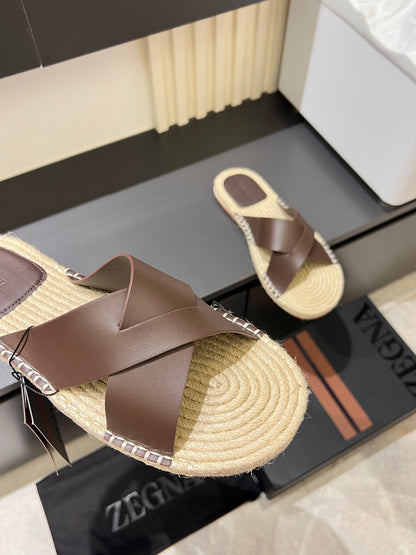Zegna Classic Leather and Suede Slides