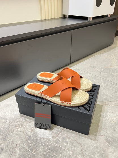 Zegna Classic Leather and Suede Slides