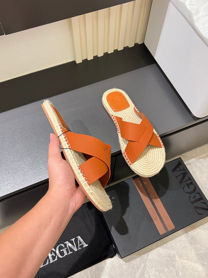 Zegna Classic Leather and Suede Slides