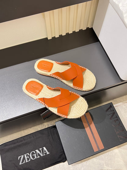 Zegna Classic Leather and Suede Slides