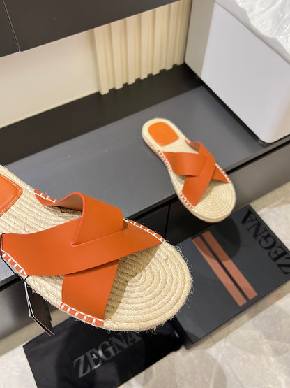 Zegna Classic Leather and Suede Slides