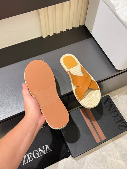 Zegna Classic Leather and Suede Slides