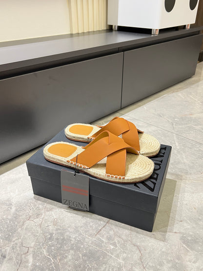 Zegna Classic Leather and Suede Slides