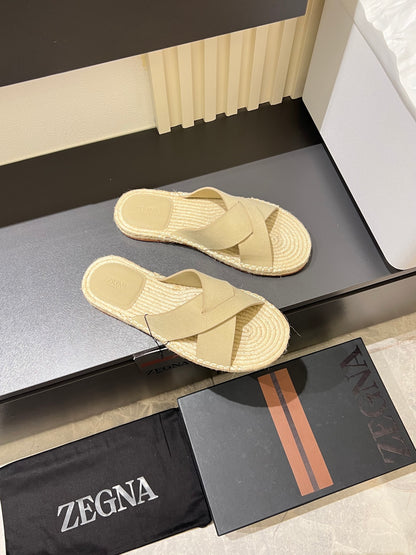 Zegna Classic Leather and Suede Slides