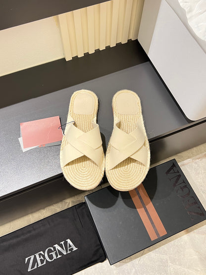 Zegna Classic Leather and Suede Slides