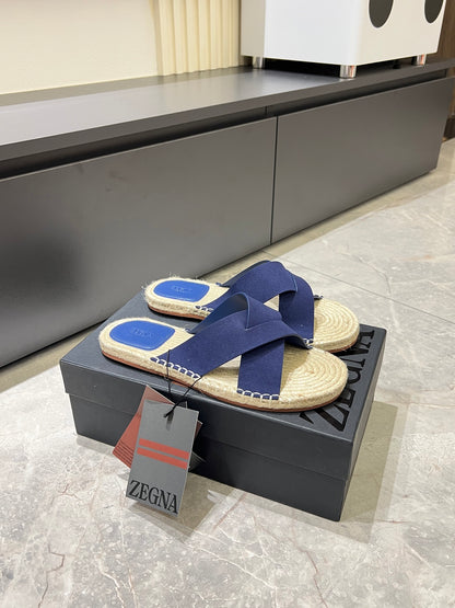 Zegna Classic Leather and Suede Slides