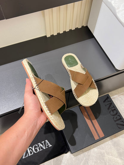 Zegna Classic Leather and Suede Slides