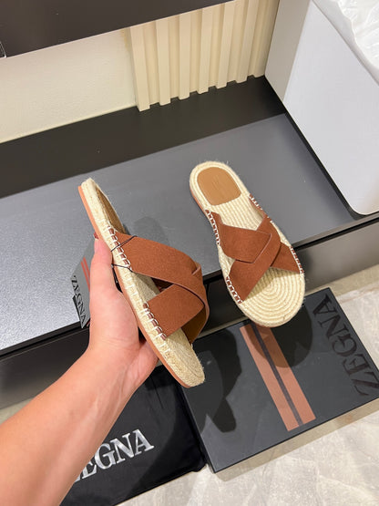 Zegna Classic Leather and Suede Slides