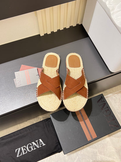 Zegna Classic Leather and Suede Slides