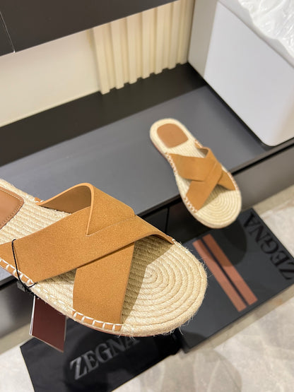 Zegna Classic Leather and Suede Slides