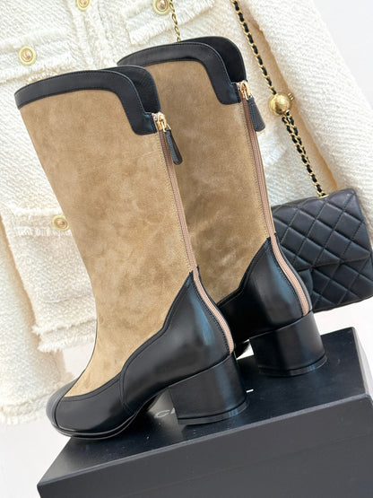 Chanel 25K Color-Block Chunky Heel Knee-High Boots – Autumn/Winter Collection
