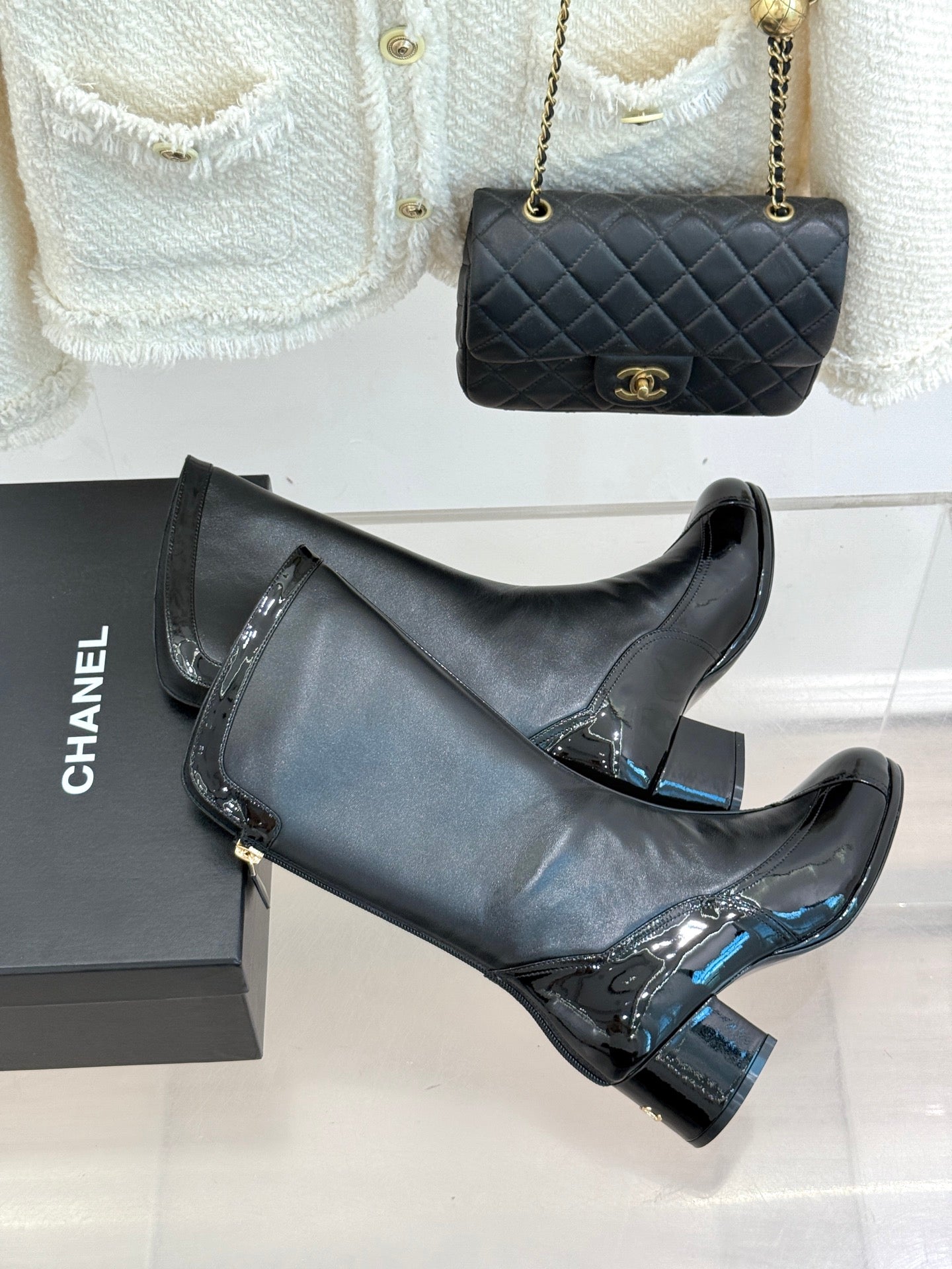 Chanel 25K Color-Block Chunky Heel Knee-High Boots – Autumn/Winter Collection