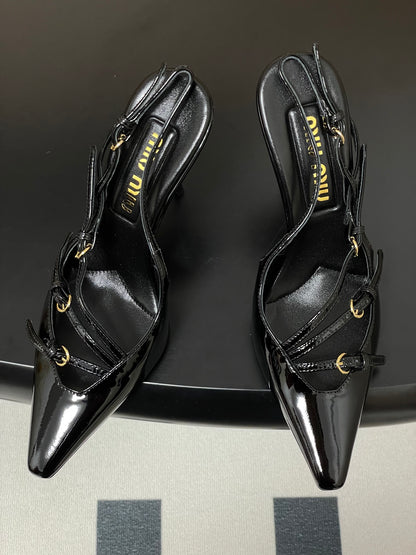 Miu Miu Pointed-Toe Kitten Heel Slingback Sandals – 25SS