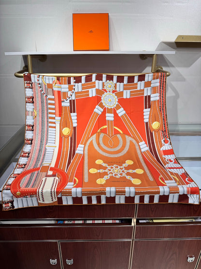 Hermès Silver Blossom Silk Twill Scarf – 2025 Collection
