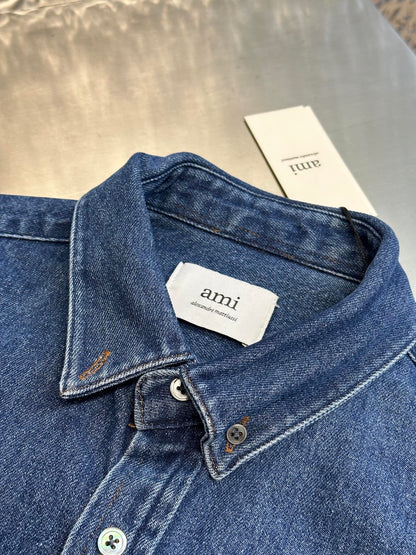 Ami Paris Denim Shirt Jacket with Ami De Coeur Patch