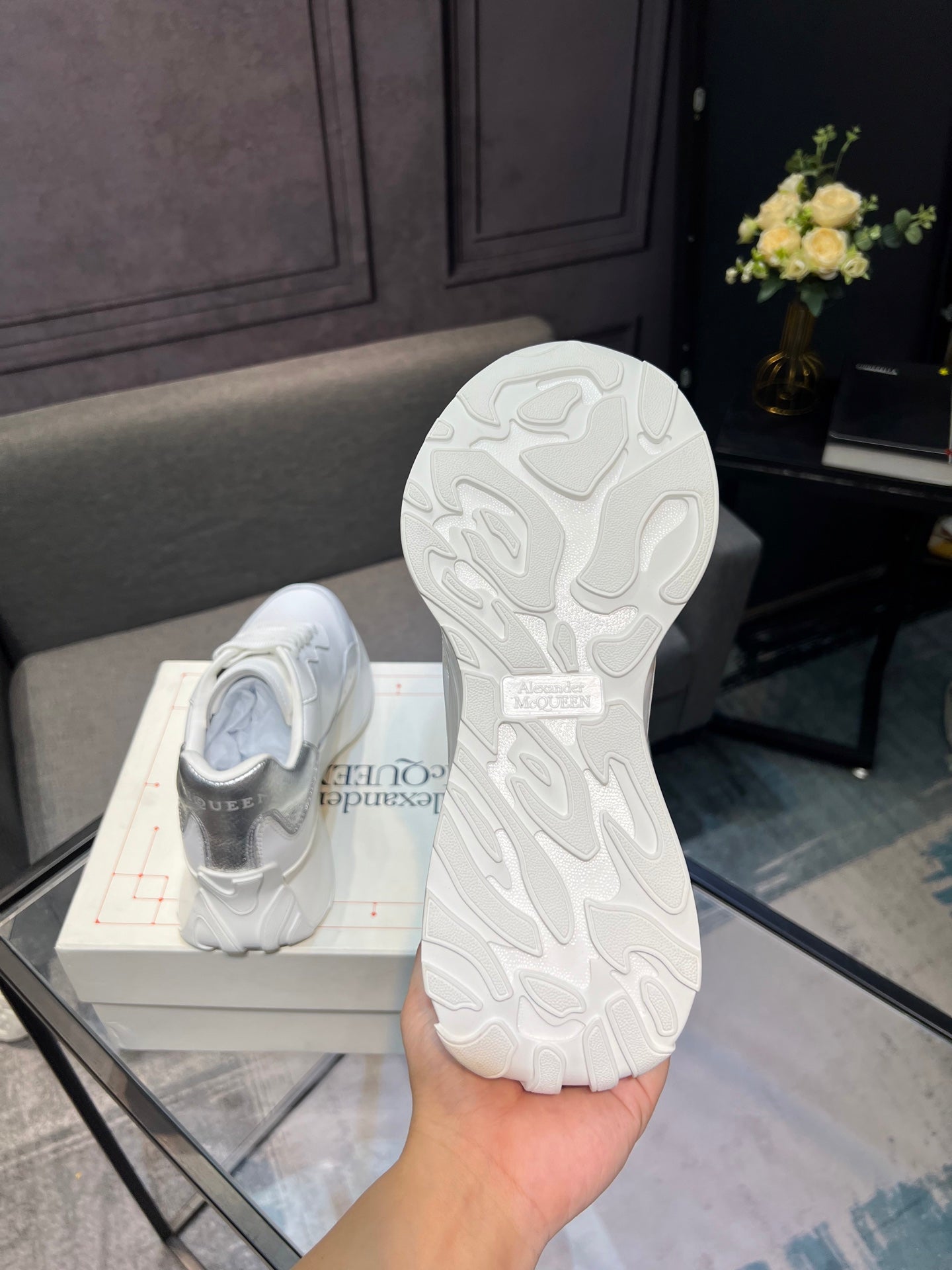 Alexander McQueen White Silk Leather Platform Sneakers