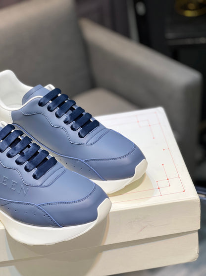 Alexander McQueen White Silk Leather Platform Sneakers