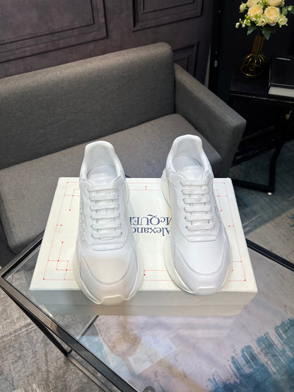 Alexander McQueen White Silk Leather Platform Sneakers